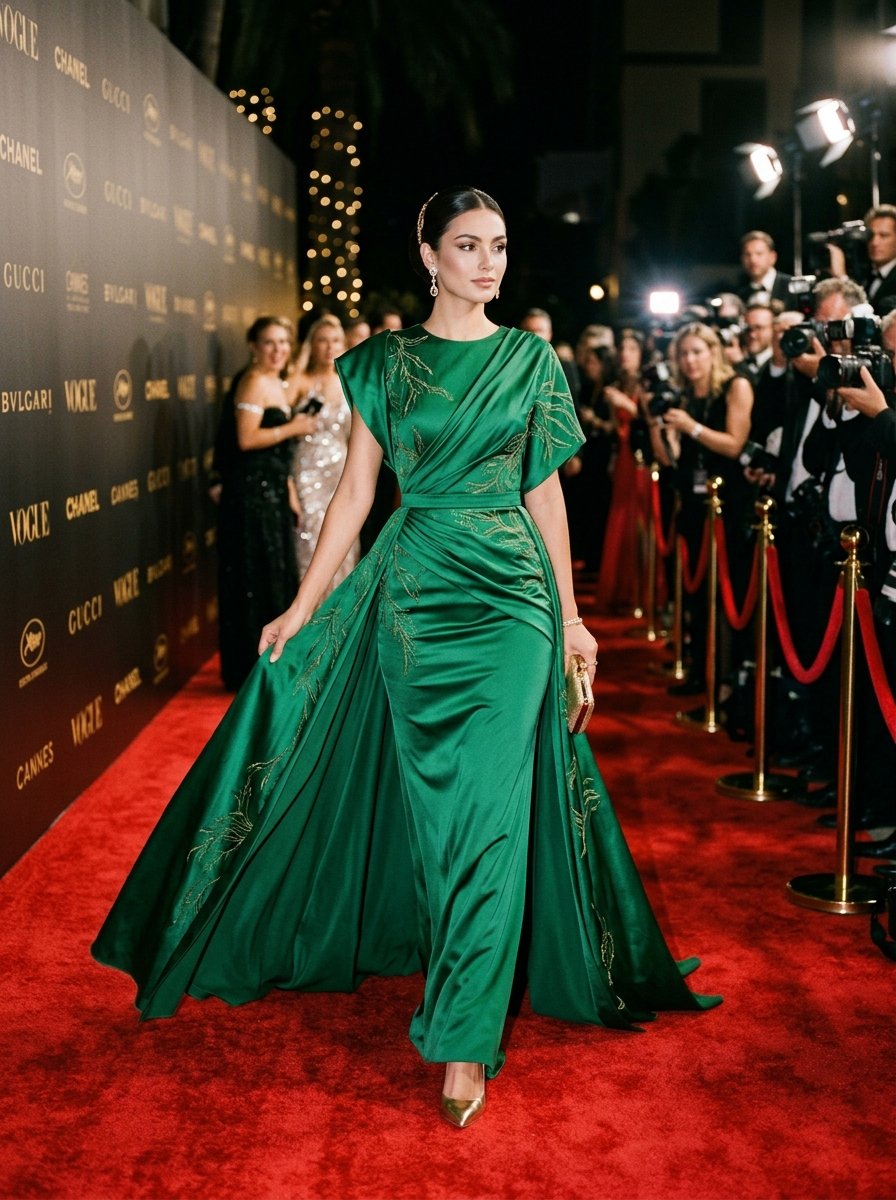 Emerald Satin Red Carpet Gown